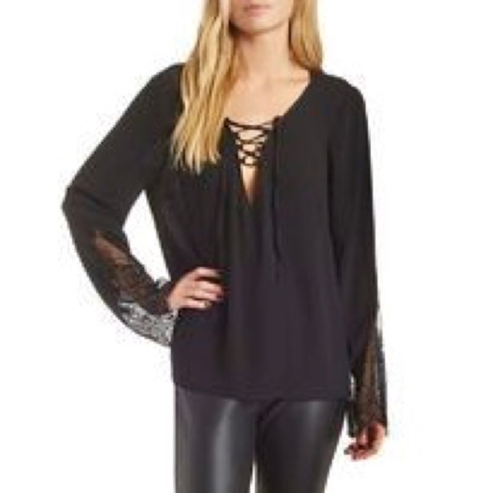 Lace Up Top With Detailed Sleeves